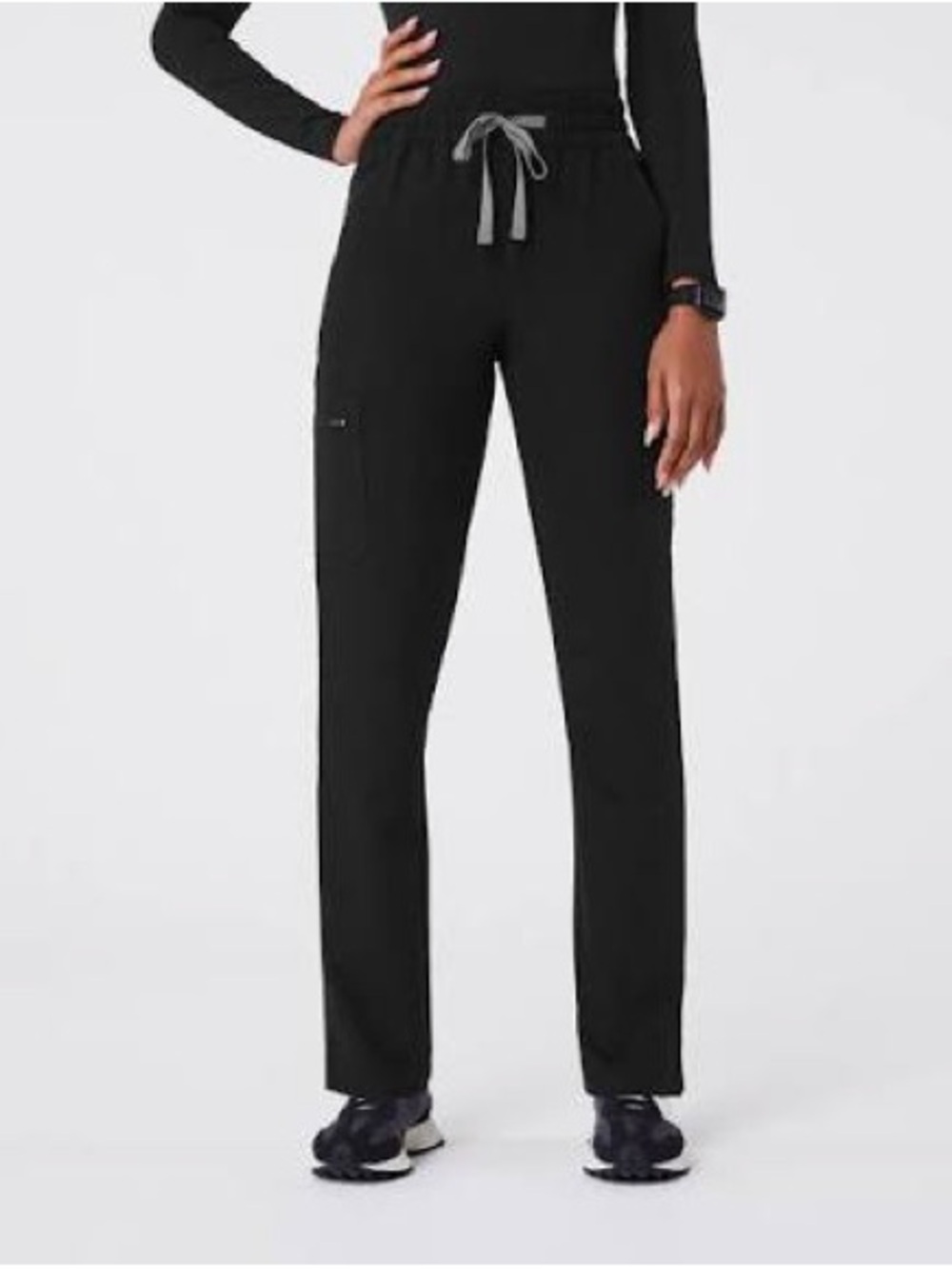 Figs Women's Black Straight-Leg Jogger Scrub Pants with Gray Drawstring